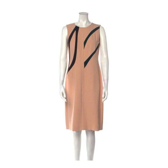 Narciso Rodriguez Light Camel Beige Geometric  Print Sleeveless Sheath Dress 44 - Picture 1 of 5